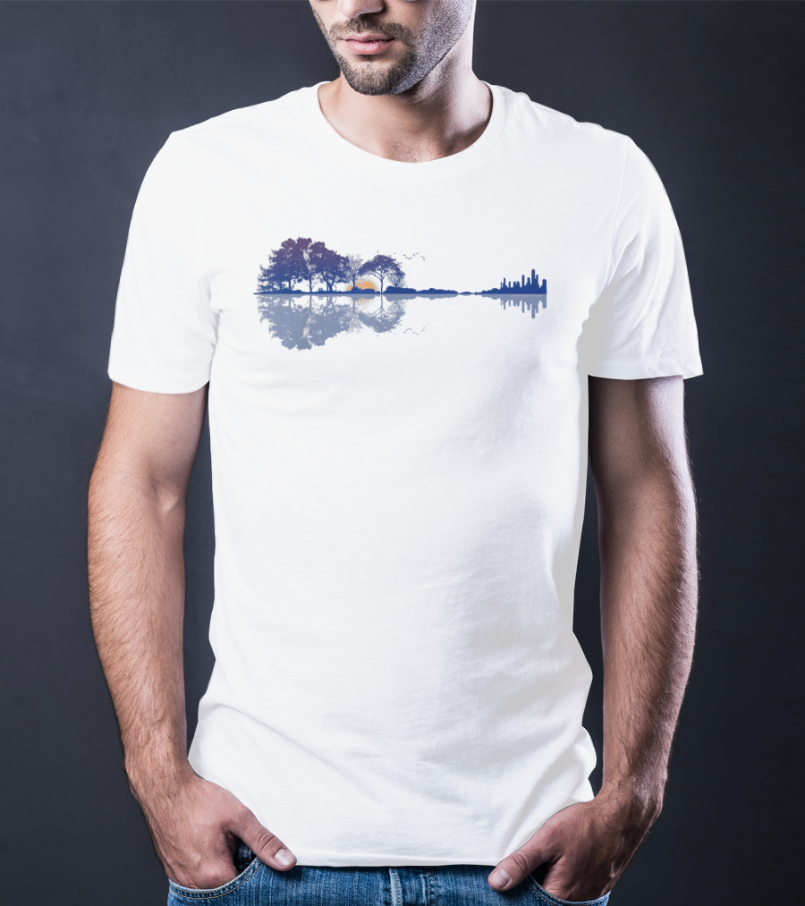 Guitar Reflections Lake Scene For Music Lovers T-Shirt