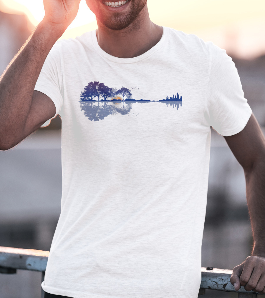 Guitar Reflections Lake Scene For Music Lovers T-Shirt