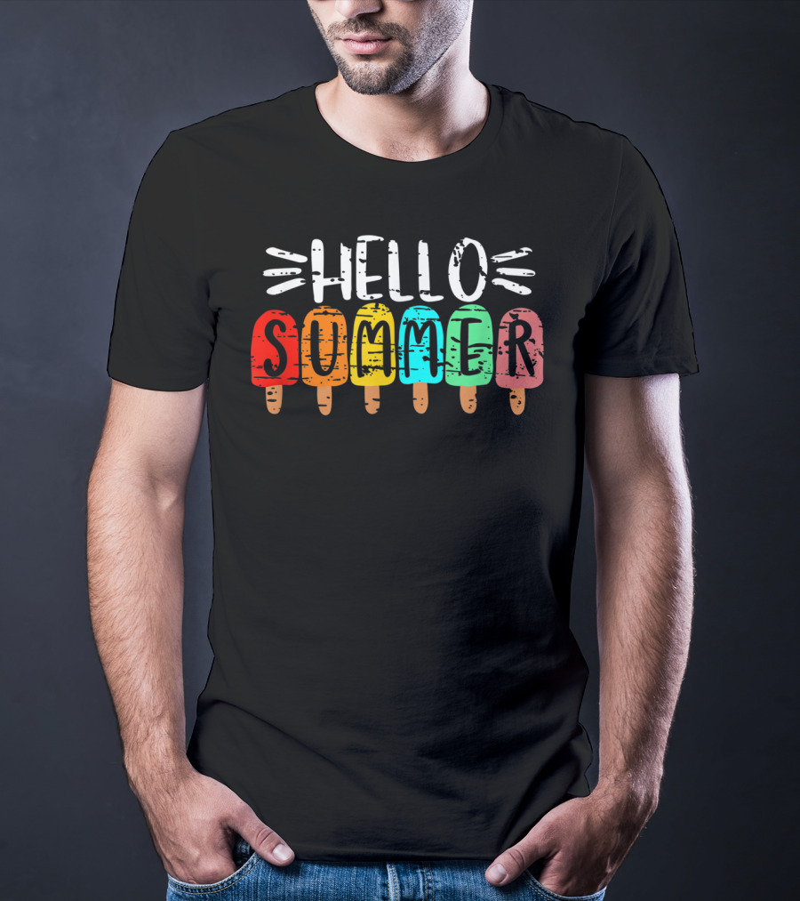 Hello Summer Vacation Ice Cream Popsicles T-Shirt