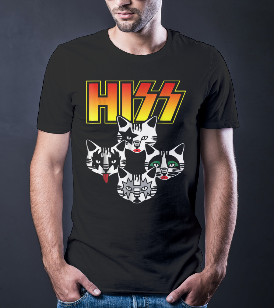 Hiss Cats Kittens Rock Band Parody Faces T-Shirt