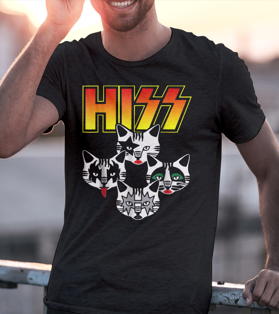 Hiss Cats Kittens Rock Band Parody Faces T-Shirt