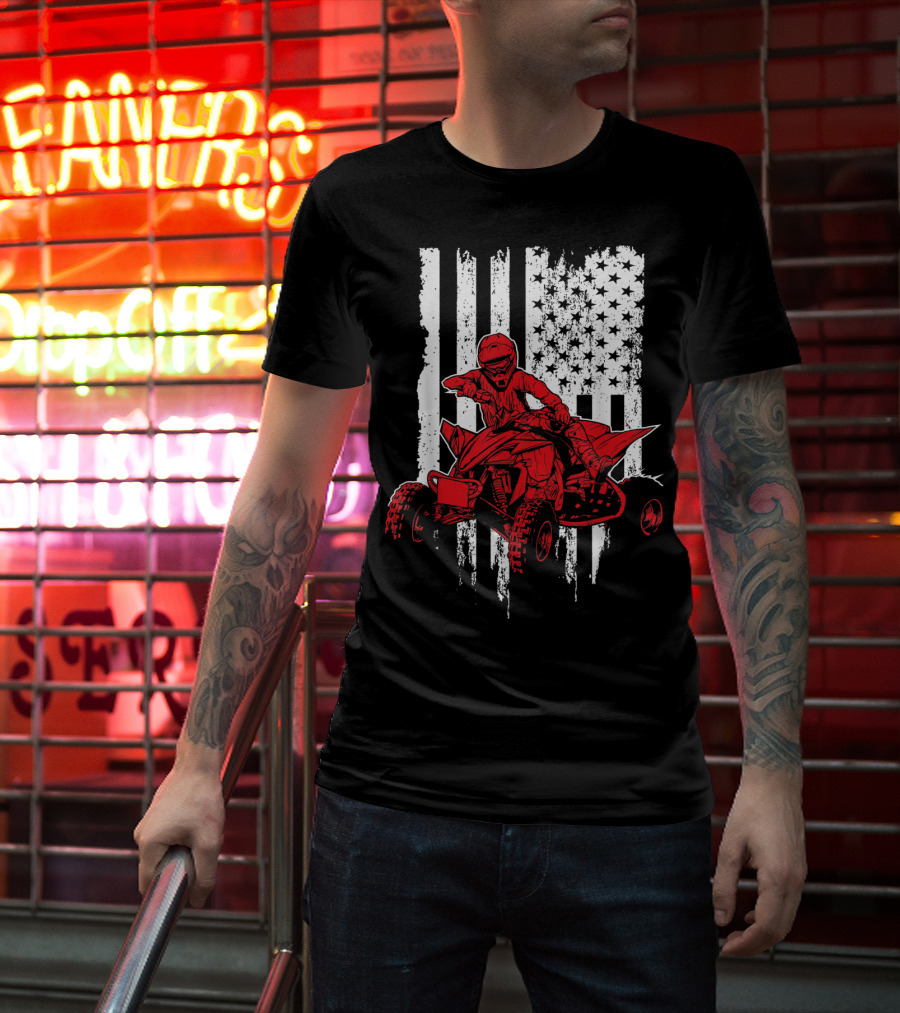 American 4 Wheeler ATV With Grunge USA Flag Background T-Shirt