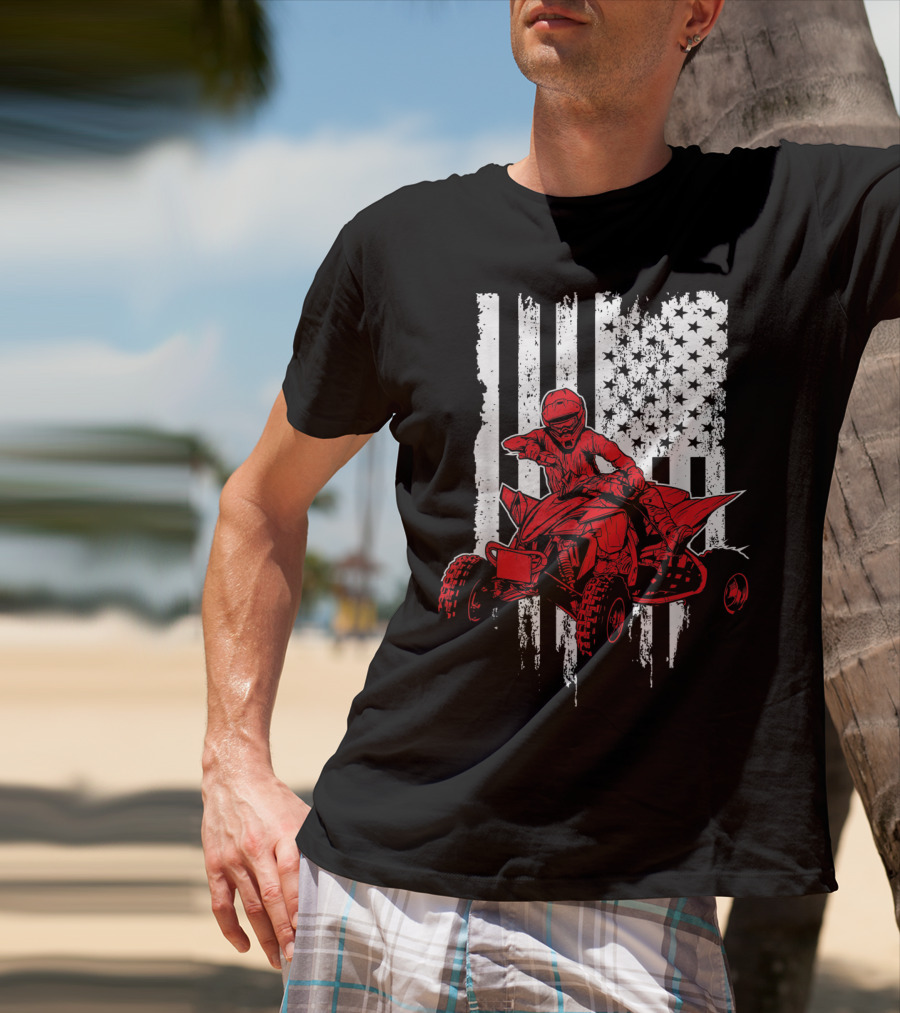 American 4 Wheeler ATV With Grunge USA Flag Background T-Shirt
