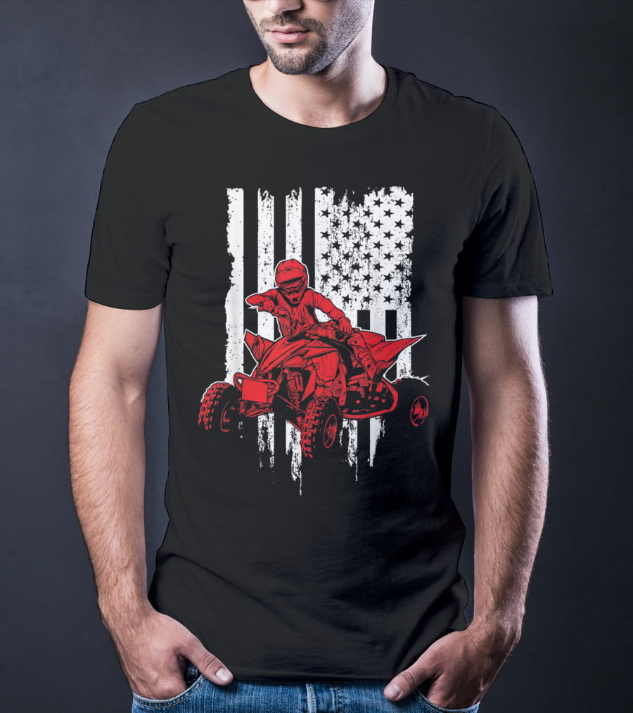 American 4 Wheeler ATV With Grunge USA Flag Background T-Shirt