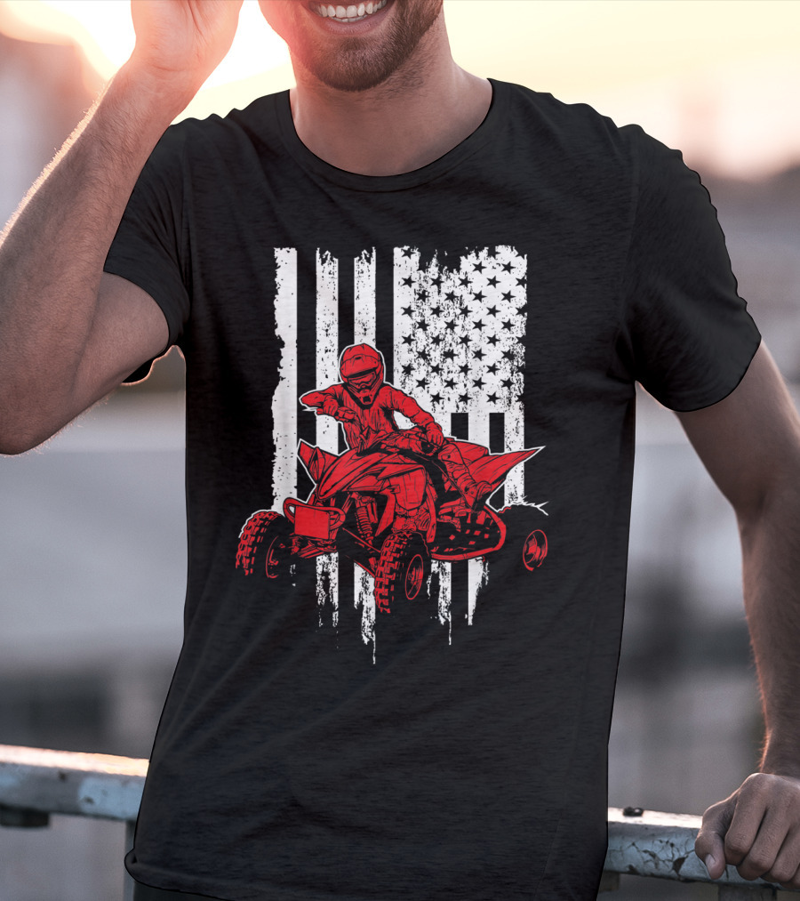 American 4 Wheeler ATV With Grunge USA Flag Background T-Shirt