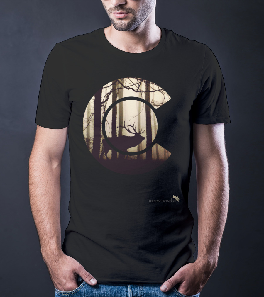 Colorado Elk Silhouette In Forest Scene T-Shirt