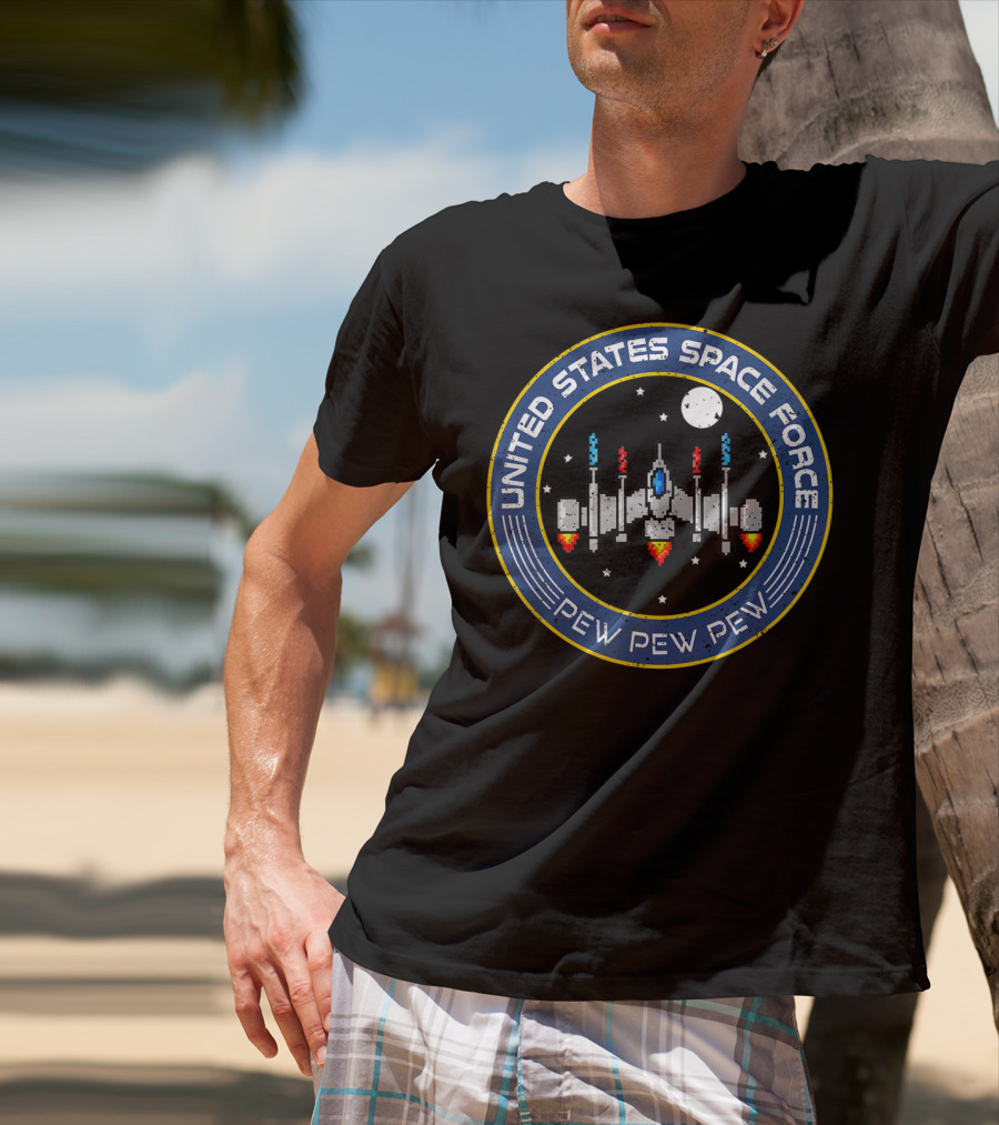 United States Space Force Pew Pew Pew 8 Bit Spaceship T-Shirt