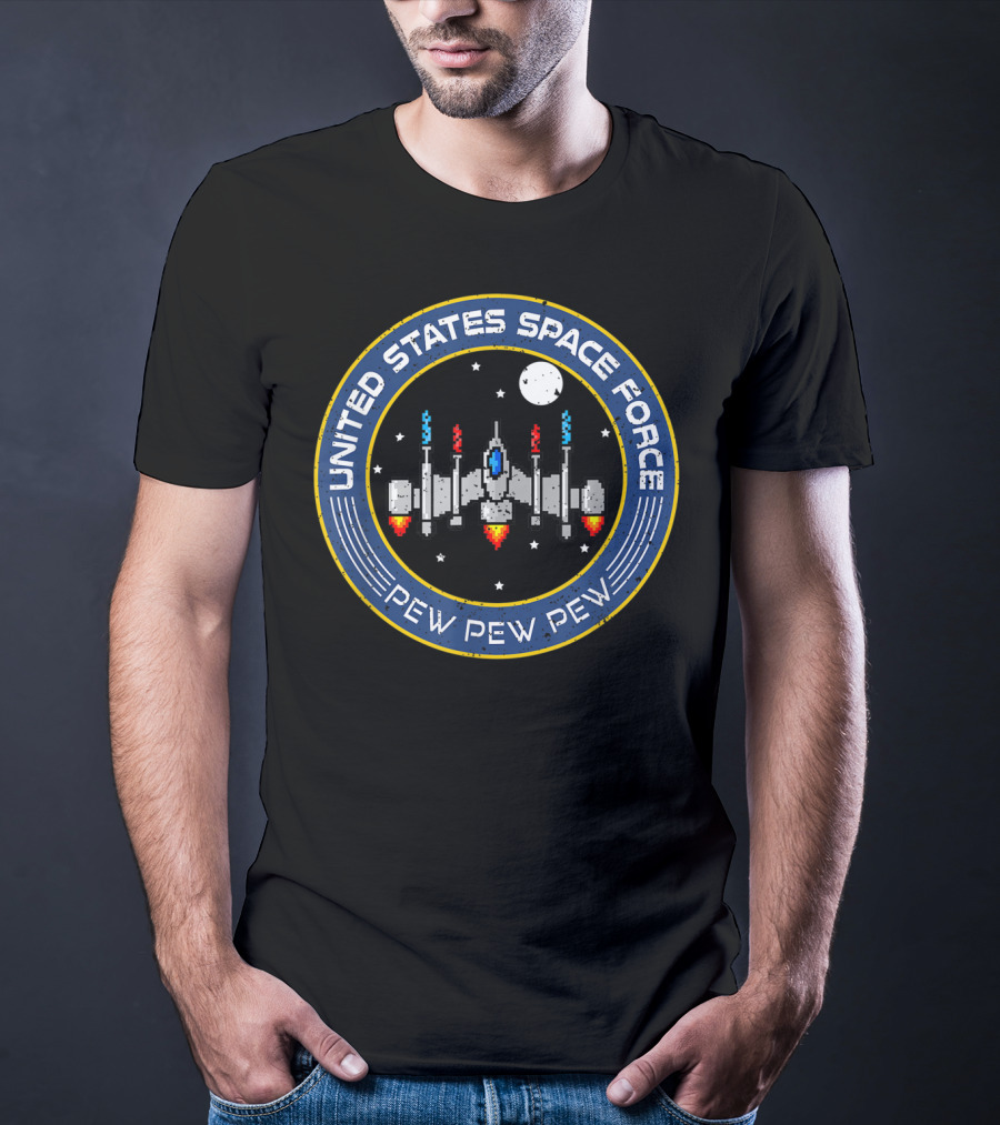 United States Space Force Pew Pew Pew 8 Bit Spaceship T-Shirt