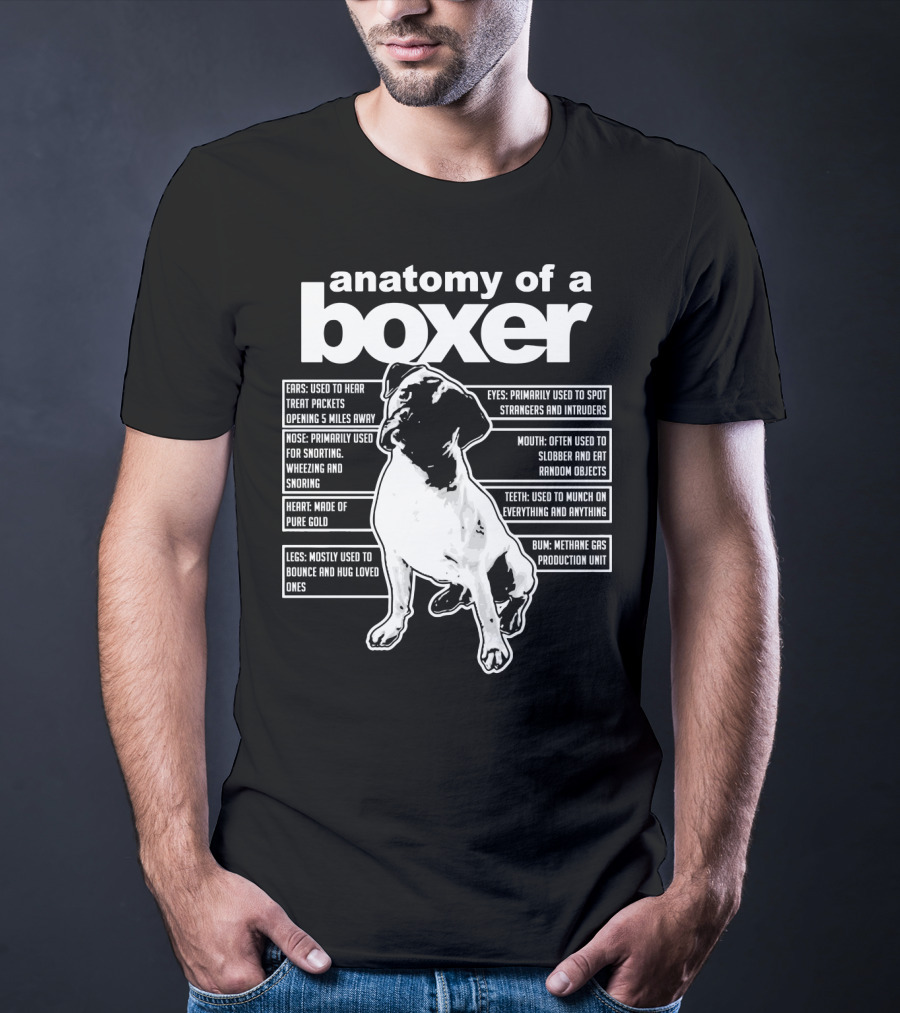 Anatomy Of A Boxer Funny Boxer With Ears Eyes Nose Mouth Heart Legs Teeth Bun T-Shirt