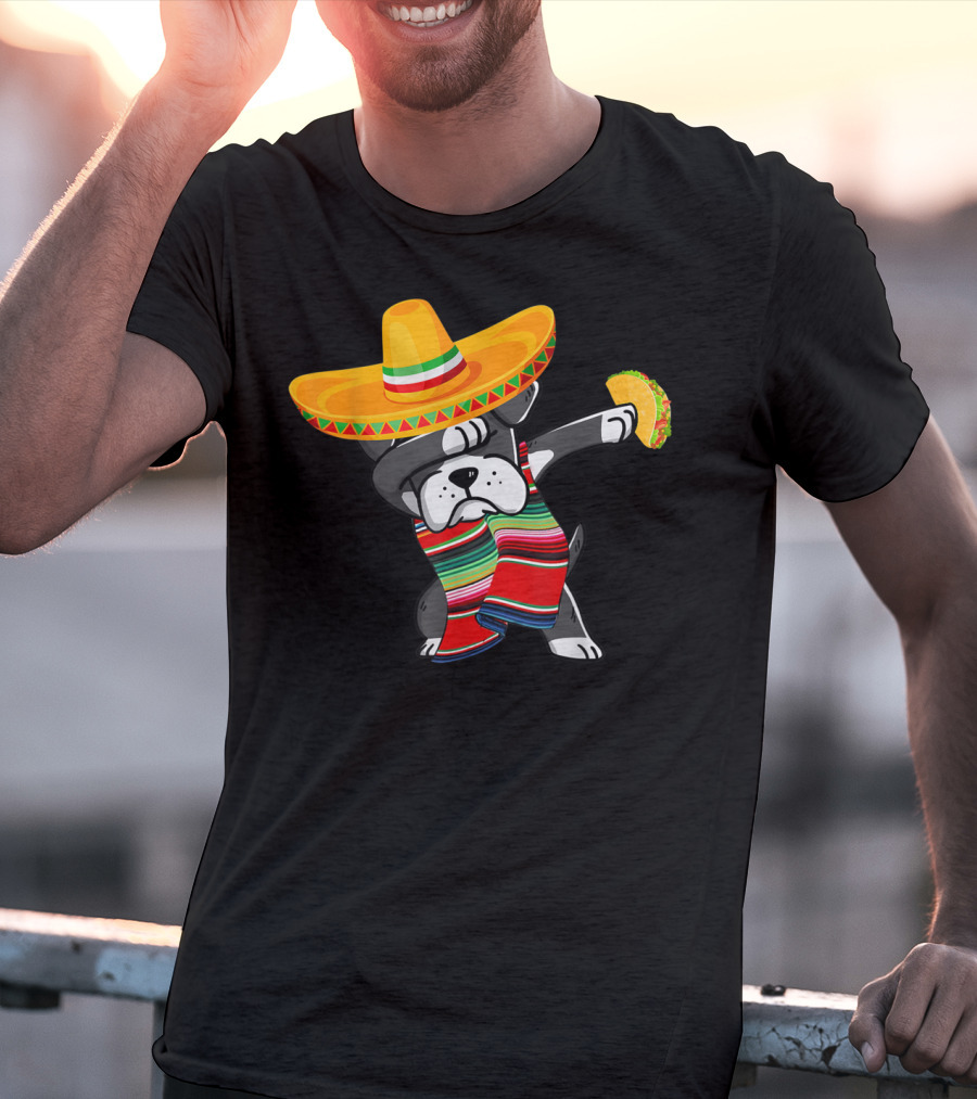 Boxer Dabbing Sombrero Taco Cinco De Mayo Dog T-Shirt