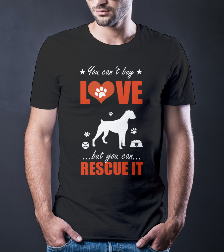 You Can't Buy Love Boxer Dog Silhouette Paw Print Heart Rescue It T-Shirt