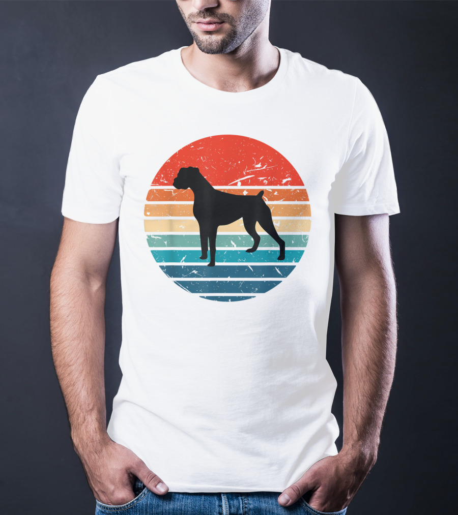 Boxer Dog Retro 70s 80s Striped T-Shirt