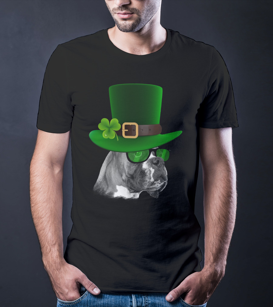 Boxer Dog St Patrick's Day Green Hat Shamrock T-Shirt