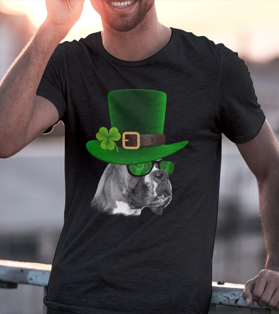 Boxer Dog St Patrick's Day Green Hat Shamrock T-Shirt