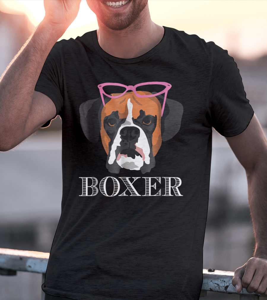 Boxer Dog Wearing Pink Glasses T-Shirt