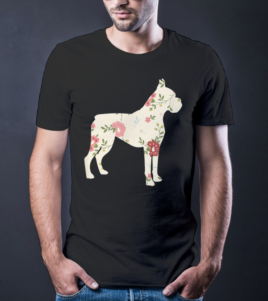 Cute Boxer Vintage Floral Dog Flower T-Shirt