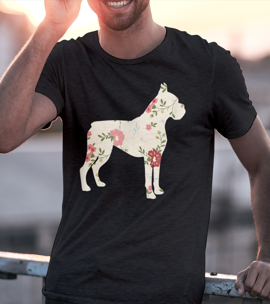 Cute Boxer Vintage Floral Dog Flower T-Shirt