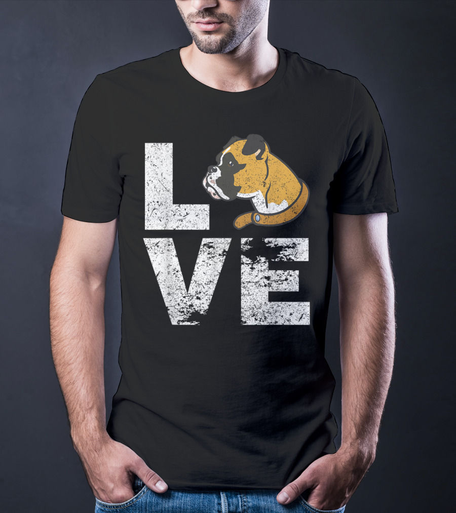 LOVE Boxer Dog Head Funny Dog Lovers T-Shirt