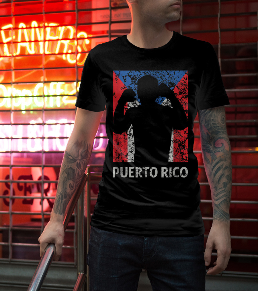 Puerto Rico Flag Boxer Silhouette Pride T-Shirt
