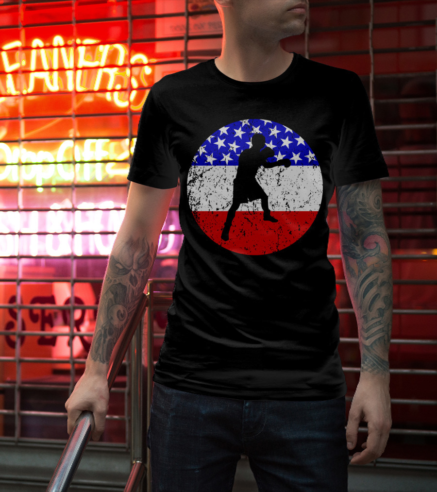 American Flag Boxing Vintage Boxer Silhouette T-Shirt