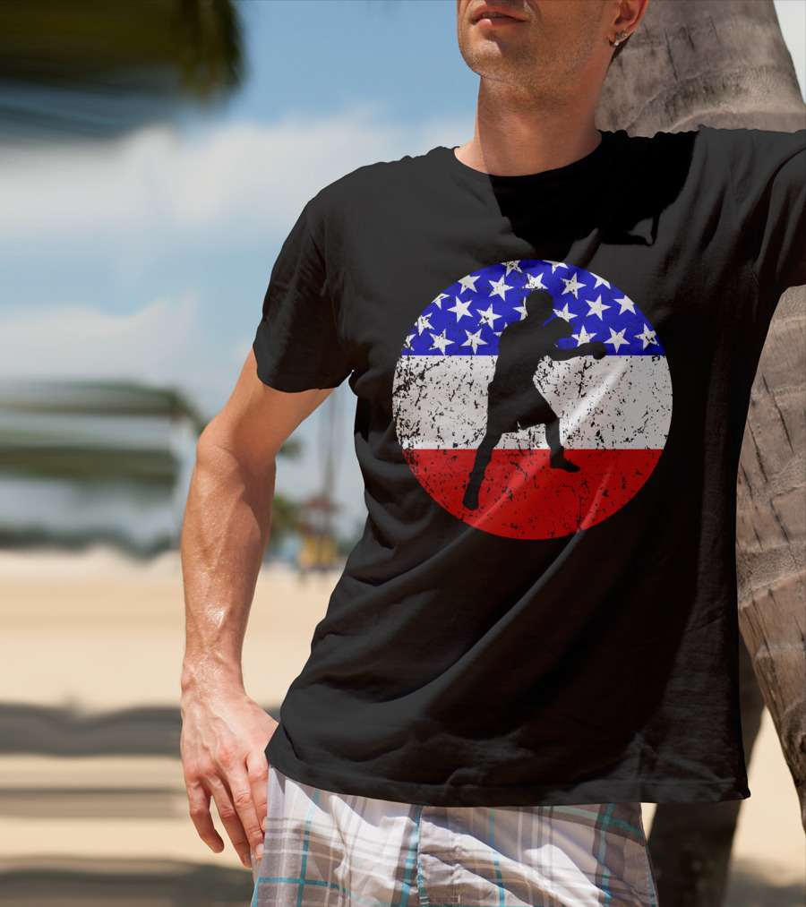 American Flag Boxing Vintage Boxer Silhouette T-Shirt