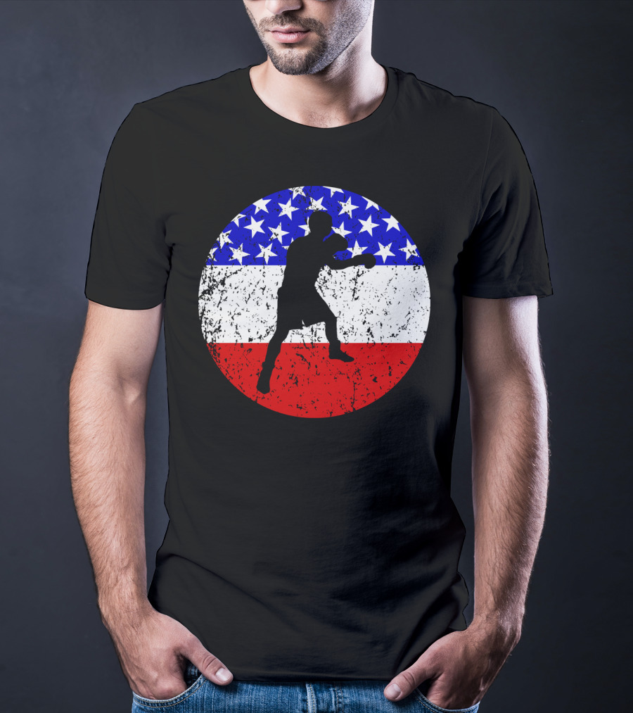 American Flag Boxing Vintage Boxer Silhouette T-Shirt