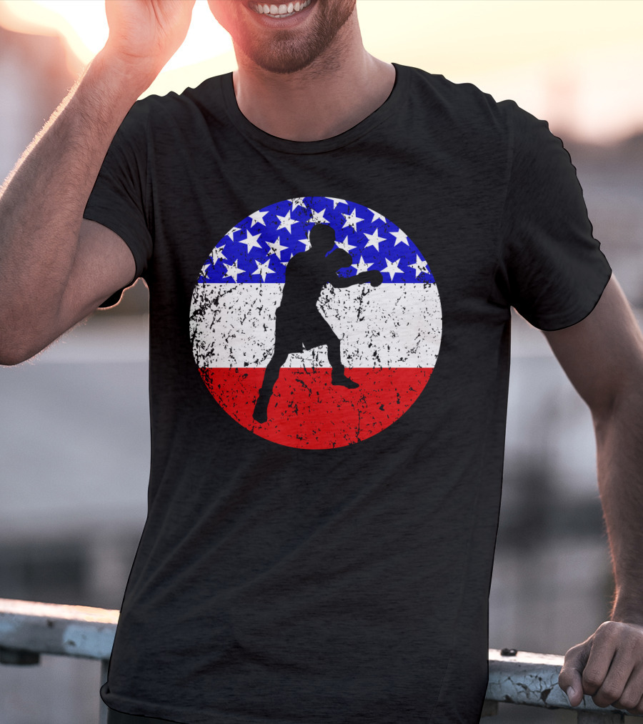 American Flag Boxing Vintage Boxer Silhouette T-Shirt