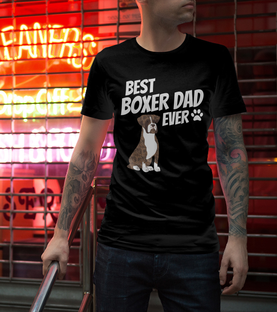 Best Boxer Dad Ever Cute Dog Puppy Pet Lover Paw Prints T-Shirt