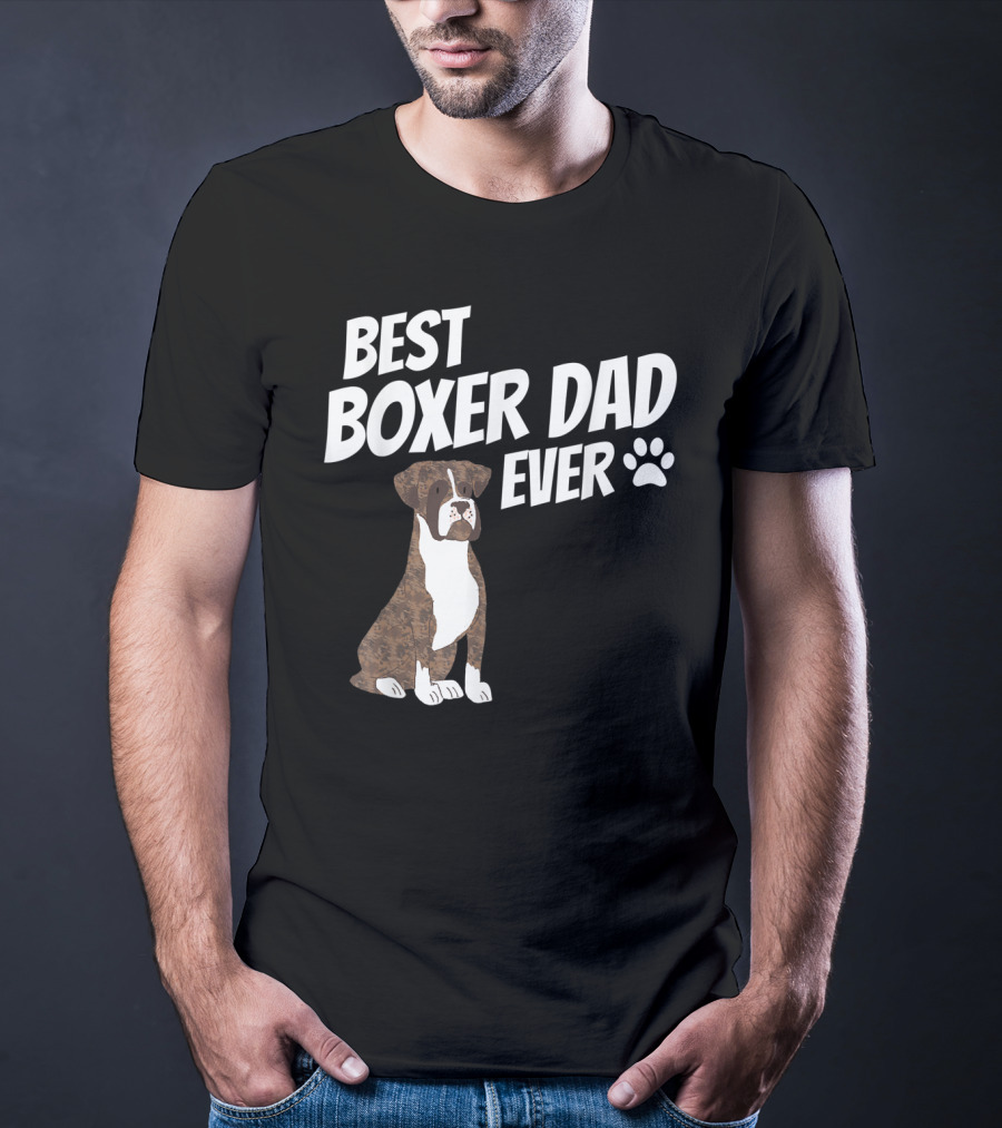 Best Boxer Dad Ever Cute Dog Puppy Pet Lover Paw Prints T-Shirt