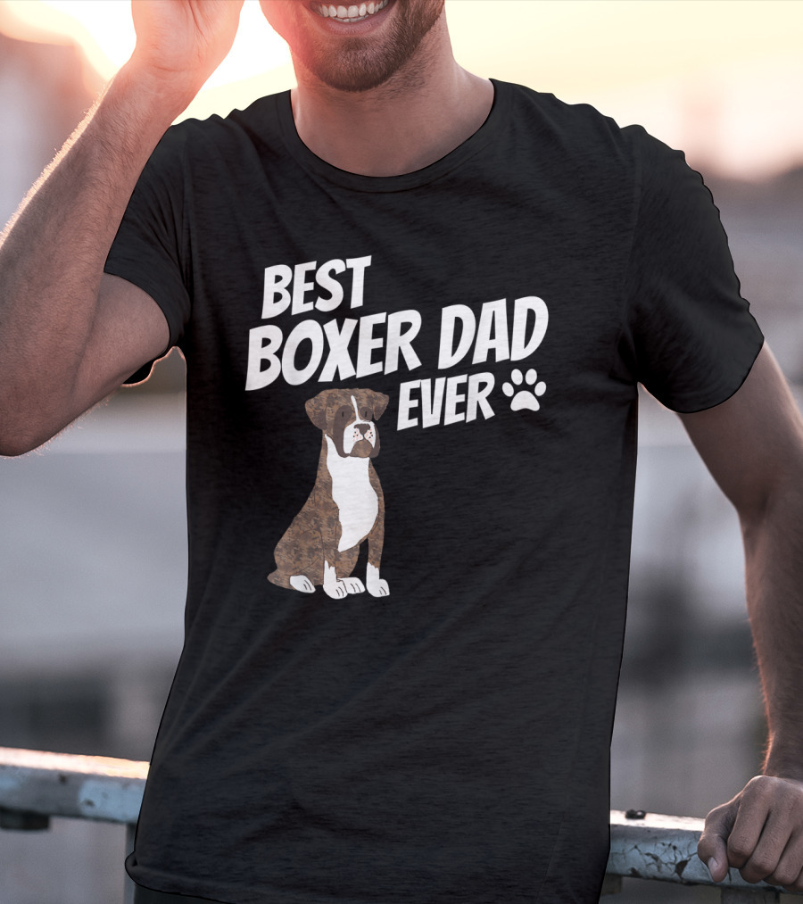Best Boxer Dad Ever Cute Dog Puppy Pet Lover Paw Prints T-Shirt