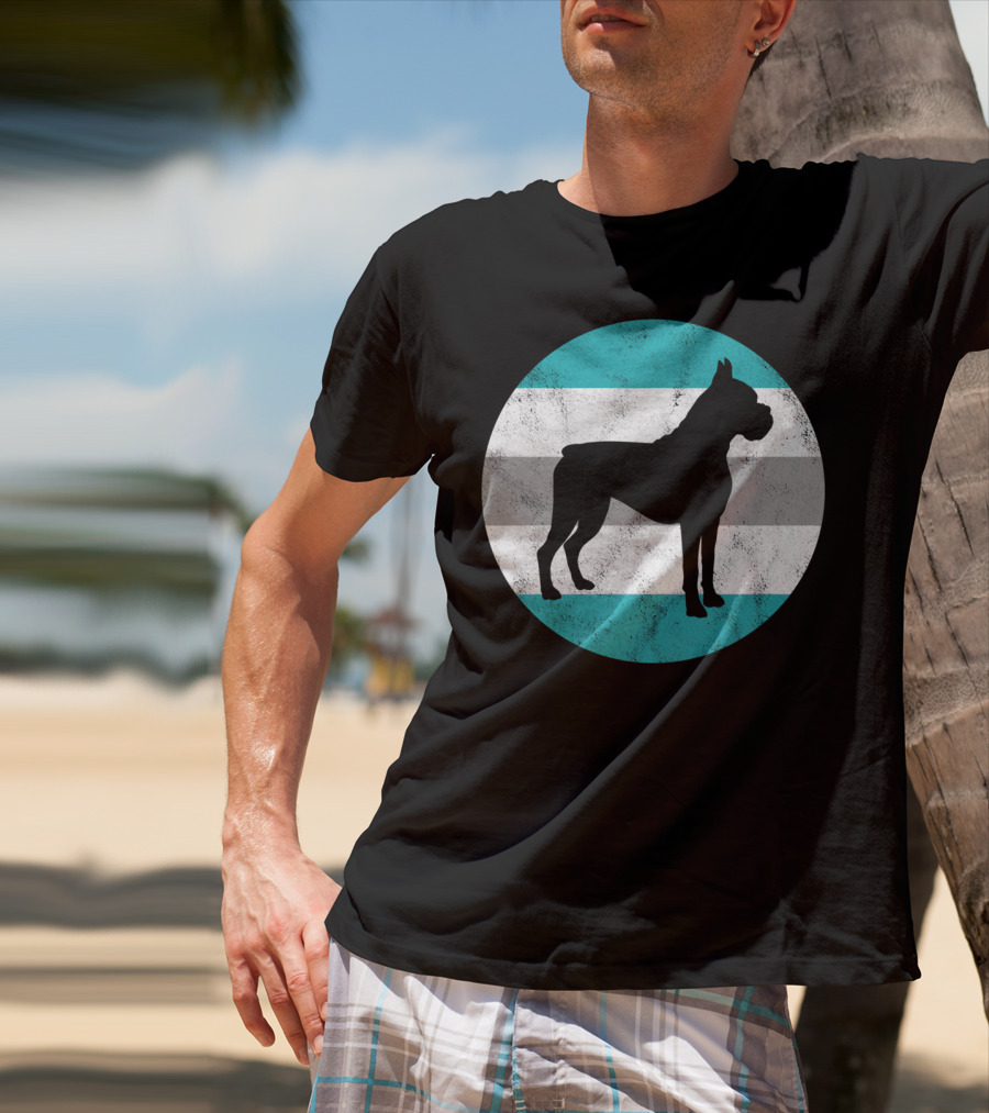 Boxer Dog Silhouette On Retro Striped Circle For Teens T-Shirt
