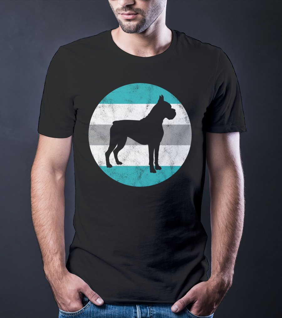 Boxer Dog Silhouette On Retro Striped Circle For Teens T-Shirt