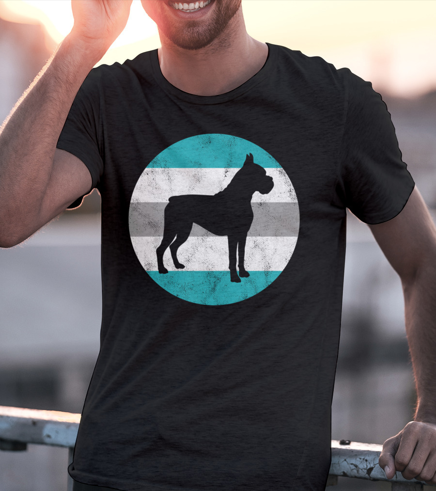 Boxer Dog Silhouette On Retro Striped Circle For Teens T-Shirt