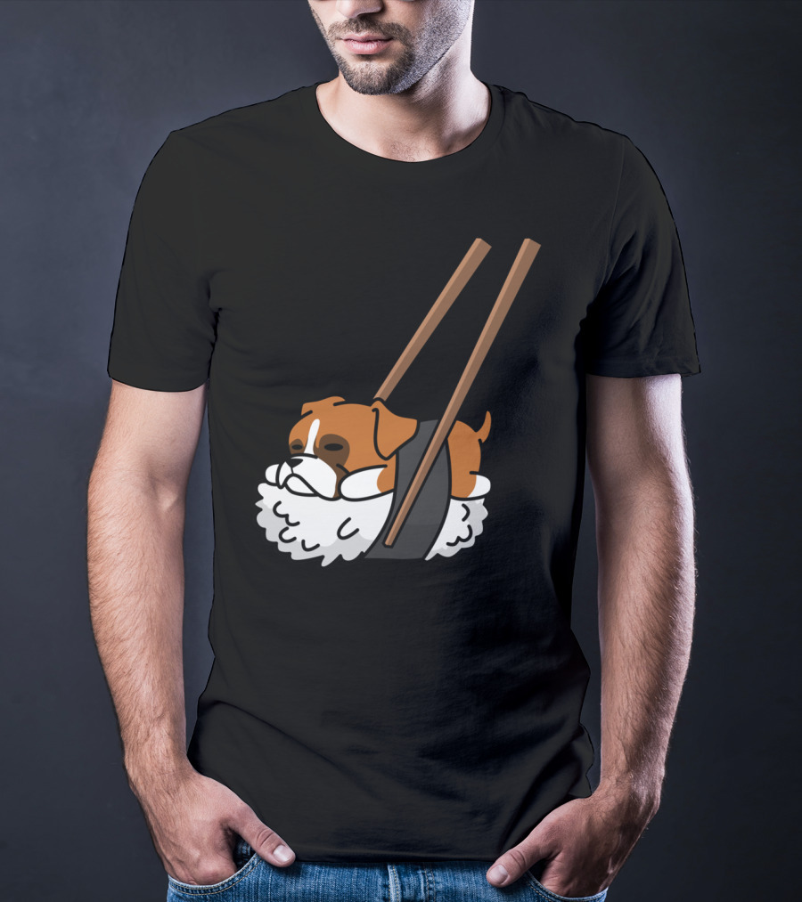 Boxer Dog Sushi With Funny Chopsticks T-Shirt