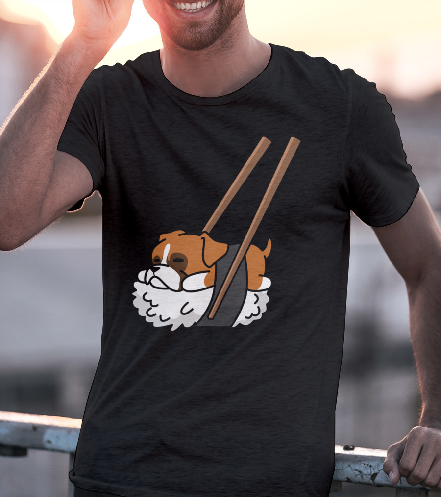 Boxer Dog Sushi With Funny Chopsticks T-Shirt