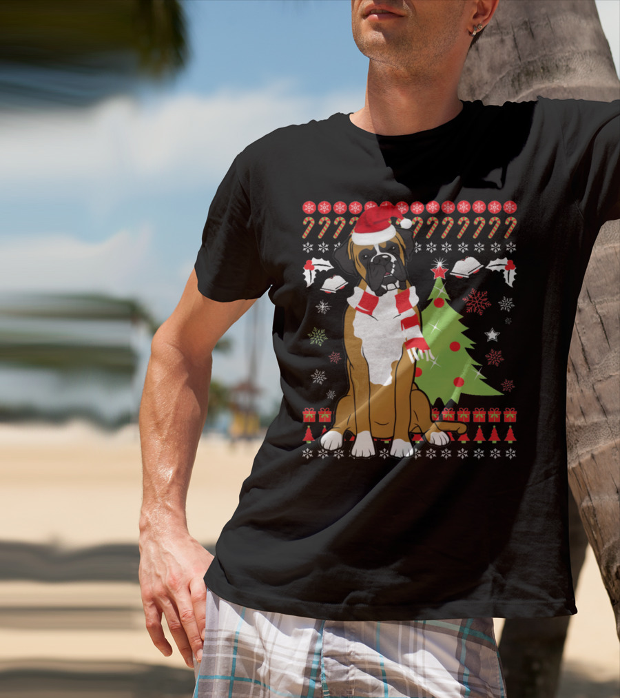 Boxer Dog Christmas Tree Ugly Christmas Holiday Boxer T-Shirt