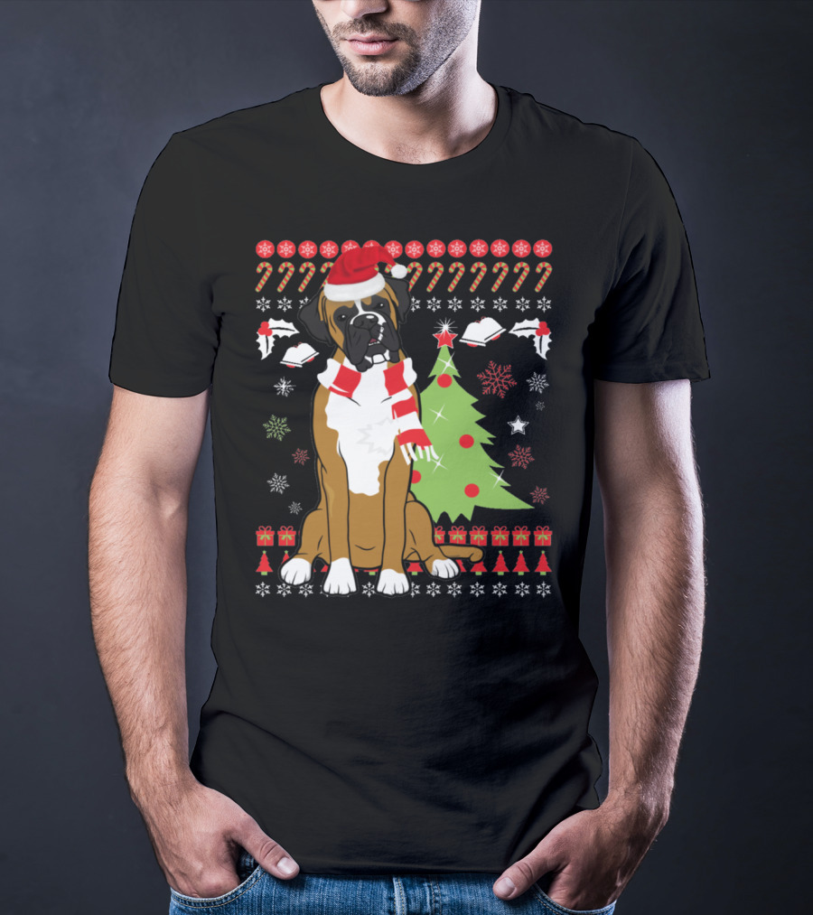 Boxer Dog Christmas Tree Ugly Christmas Holiday Boxer T-Shirt