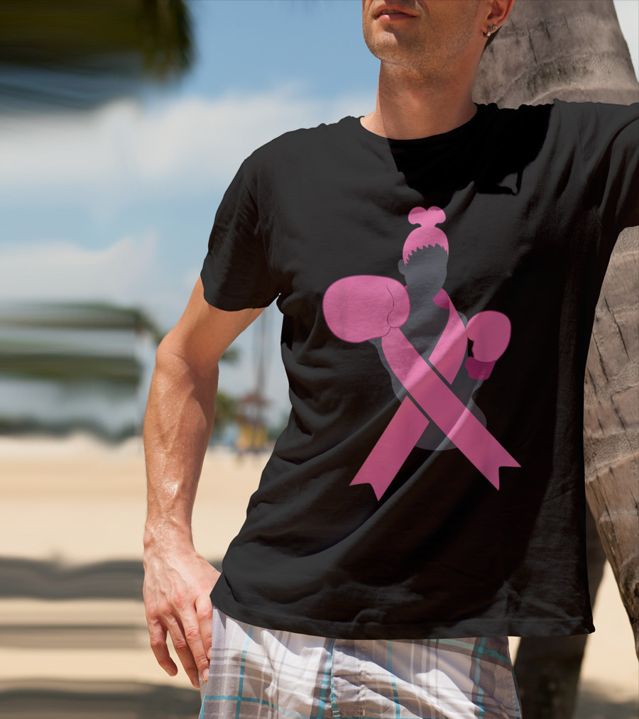 Boxer Supporting Breast Cancer Awareness With Pink Ribbon Boxing Gloves T-Shirt