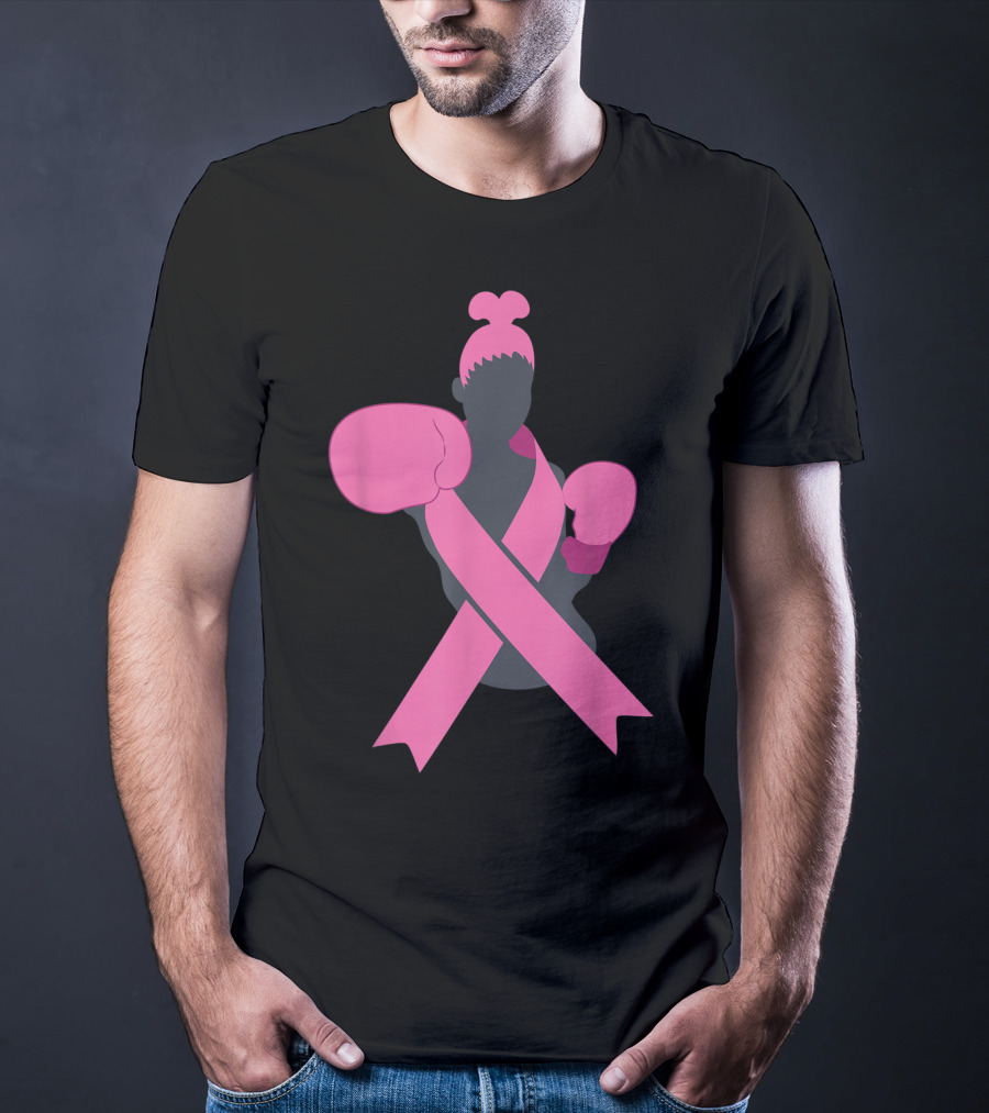 Boxer Supporting Breast Cancer Awareness With Pink Ribbon Boxing Gloves T-Shirt