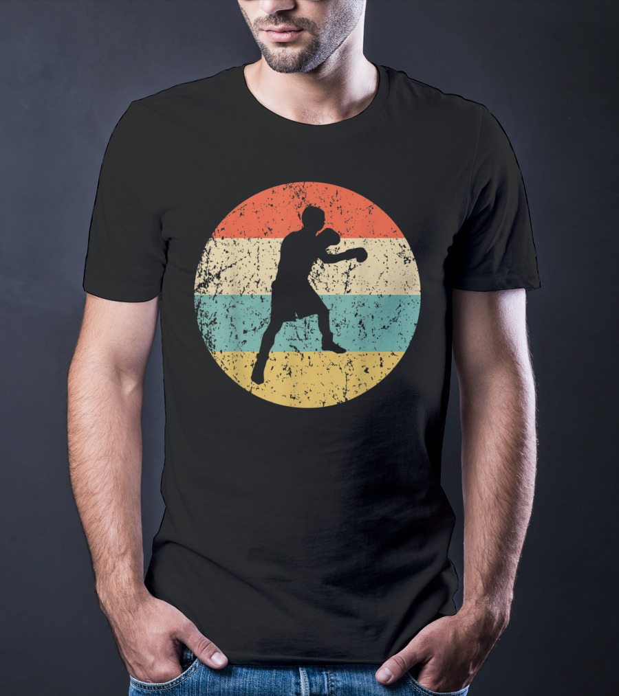 Boxing Vintage Boxer Silhouette Retro Circle Stripes T-Shirt