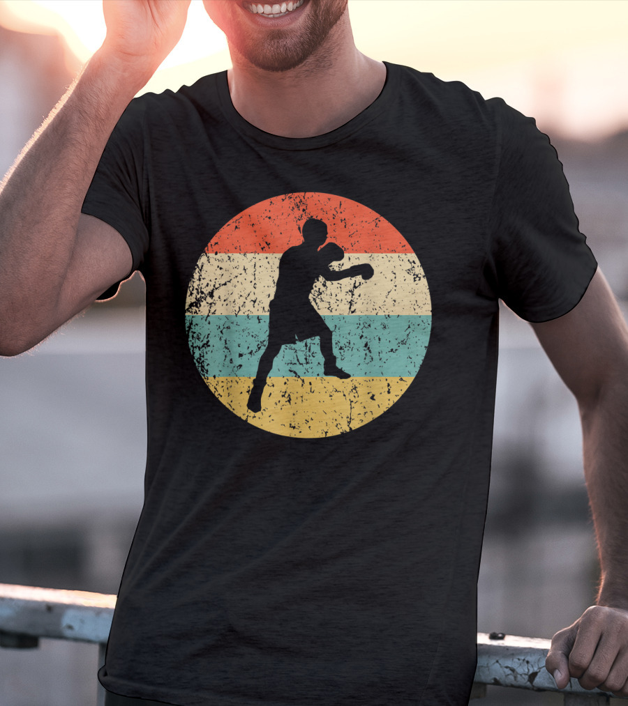 Boxing Vintage Boxer Silhouette Retro Circle Stripes T-Shirt