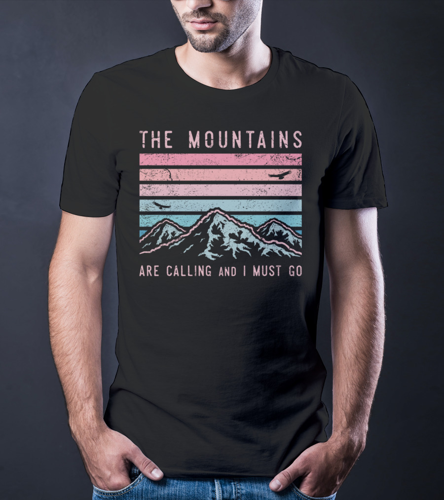 The Mountains Are Calling And I Must Go Sunset Birds T-Shirt