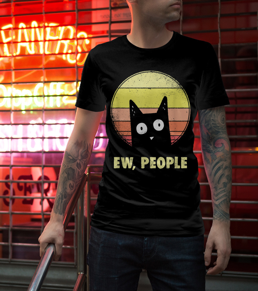 Ew People Vintage Funny Cat Lover Retro Sunset T-Shirt