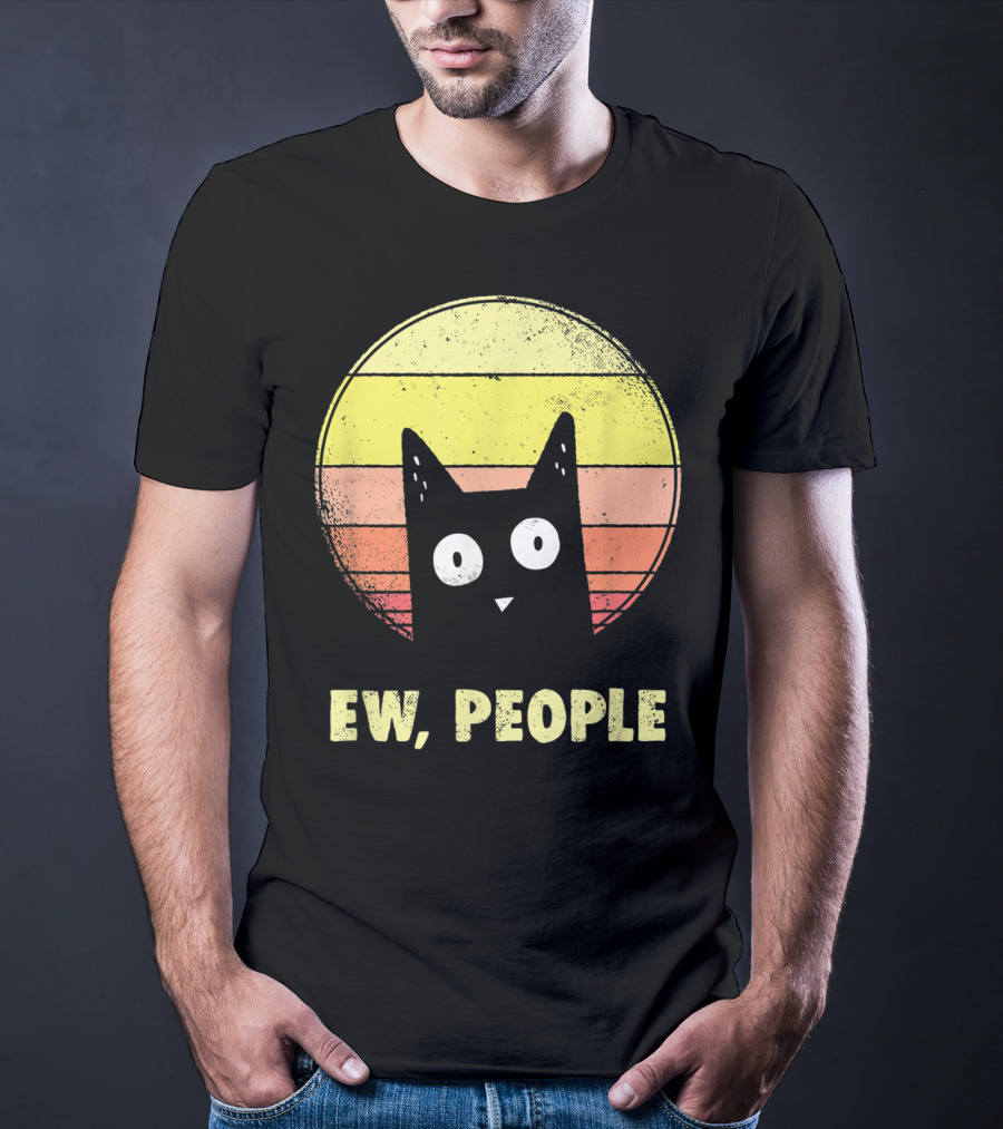 Ew People Vintage Funny Cat Lover Retro Sunset T-Shirt