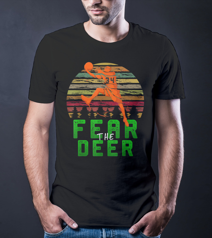 Fear The Deer Milwaukee Basketball Retro Sunset Jumper T-Shirt