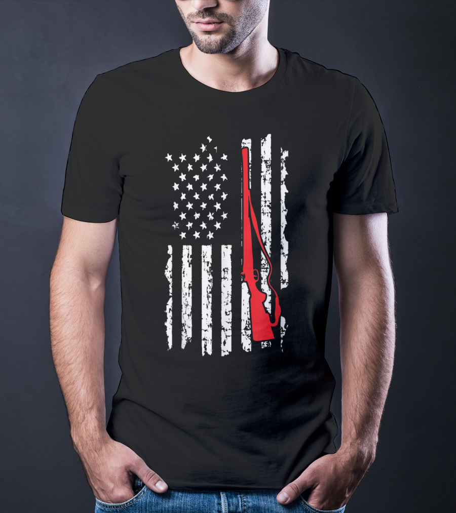 American Flag Gun Hunters Rifle In Red Silhouette T-Shirt