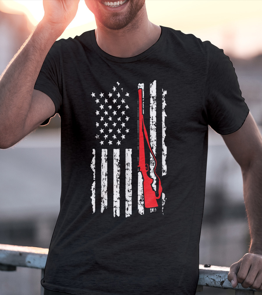 American Flag Gun Hunters Rifle In Red Silhouette T-Shirt