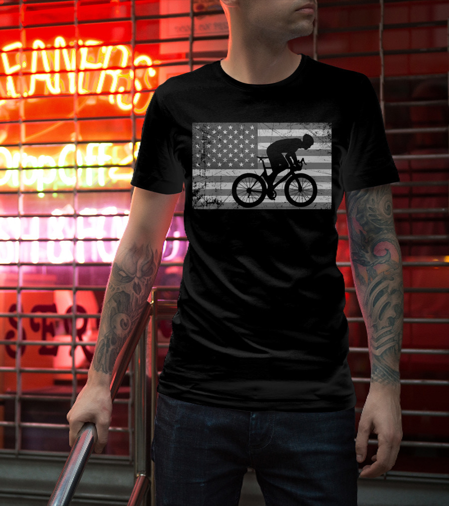 American Flag USA Cyclist Bike Cycling T-Shirt