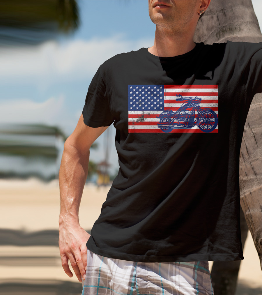 American Flag Motorcycle Stars And Stripes Pocket Motorcycl T-Shirt