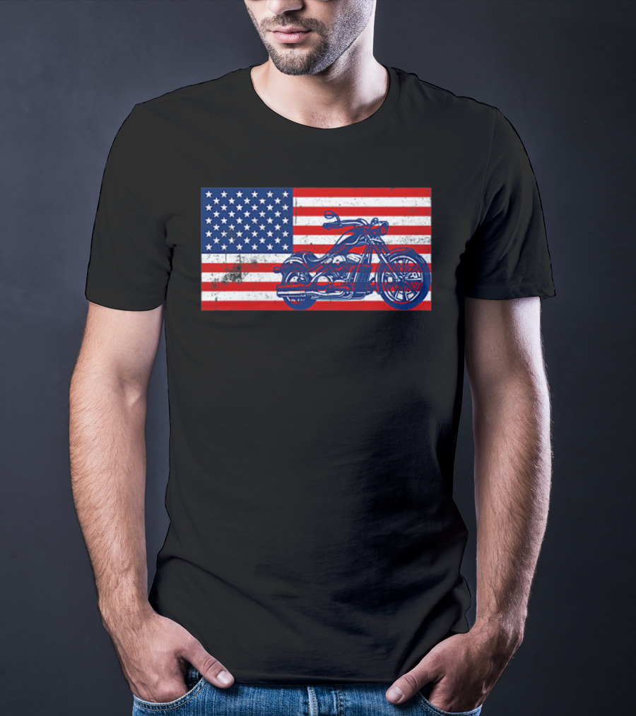 American Flag Motorcycle Stars And Stripes Pocket Motorcycl T-Shirt